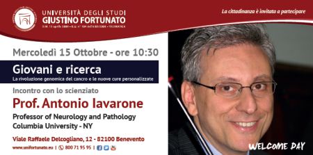 Università Giustino Fortunato: domani mercoledì 15 Ottobre l’incontro con il prof.Antonio Iavarone