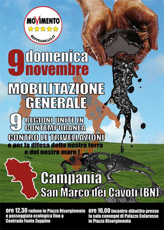 M5S: domani manifestazione a San Marco dei Cavoti per il NO alla ricerca ed alle trivelle