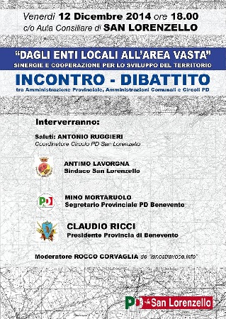 Partito Democratico San Lorenzello: il 12 Dicembre incontro dibattito “Dagli Enti Locali all’Area Vasta”