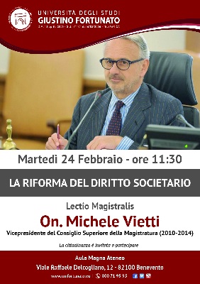 Unifortunato,martedì 24 Febbraio Lectio Magistralis  con l’on.Michele Vietti
