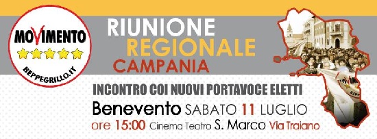 Benevento M5S, sabato presso il Teatro San Marco la presentazione ufficiale dei consiglieri regionali eletti.
