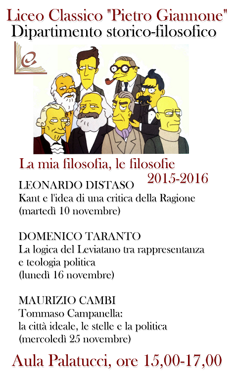 Mercoledì 25 novembre presso il Liceo Classico “Pietro Giannone” terzo ed ultimo incontro “La mia filosofia”