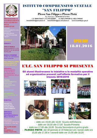 Istituto Comprensivo Statale “San Filippo” : Open Day lunedì 18 Gennaio 2016.