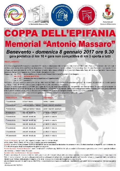 Rinviato anche la gara podistica “Coppa dell’Epifania – Memorial A.Massaro” di domani domenica 8 Gennaio