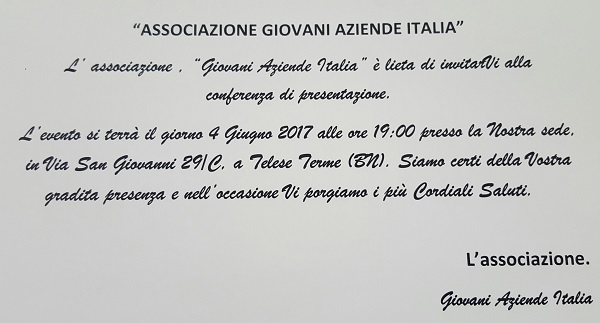 Nasce a Telese Terme l’Associazione “Giovani Aziende Italia”