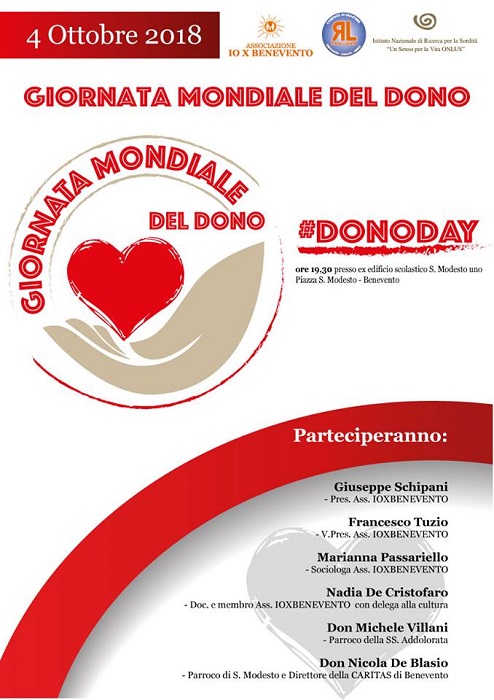 #DonoDay giovedì 4 Ottobre presso l’Associazione IO X Benevento