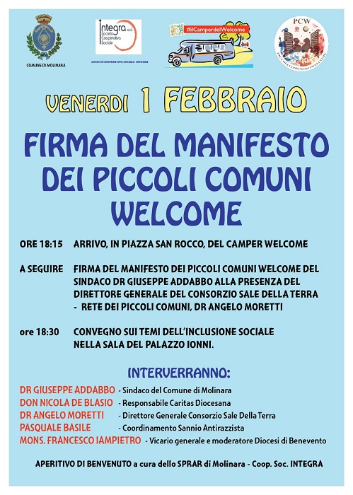 Manifesto dei Piccoli Comuni Welcome. Arriva anche la firma del sindaco di Molinara  Giuseppe Addabbo