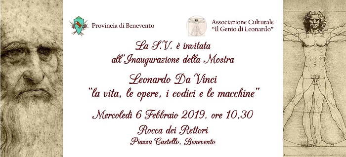 Mostra “Leonardo da Vinci”. Mercoledì 6 Febbraio l’inaugurazione