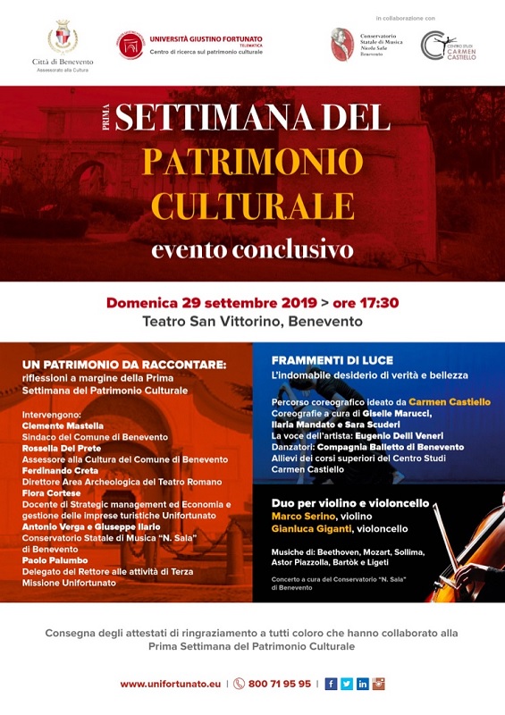 Domani, Domenica 29 settembre evento conclusivo della Settimana del Patrimonio Culturale