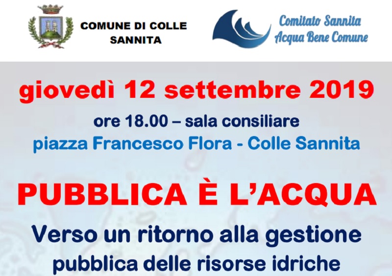 A Colle Sannita il 12 Settembre manifestazione: “Pubblica è l’Acqua”