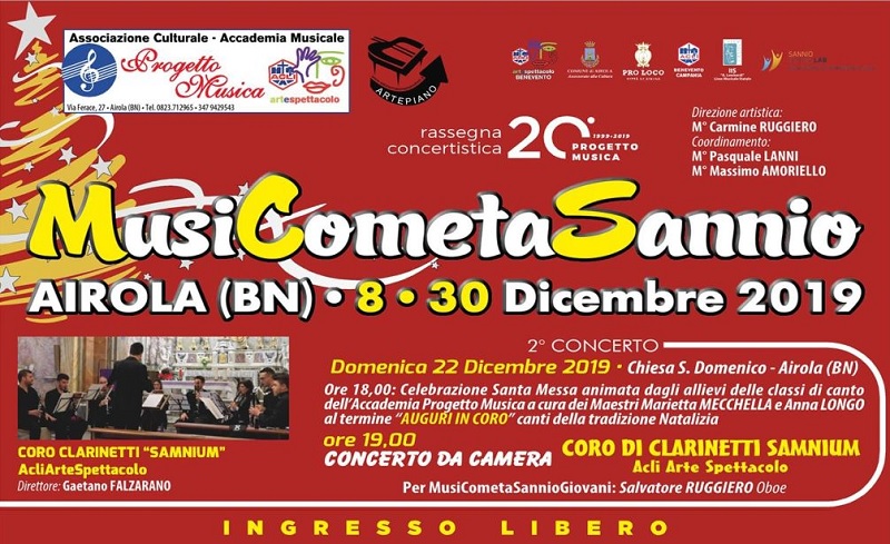 MusiCometaSannio, domenica secondo concerto con il Coro di Clarinetti Samnium diretto dal M°Gaetano Falzarano