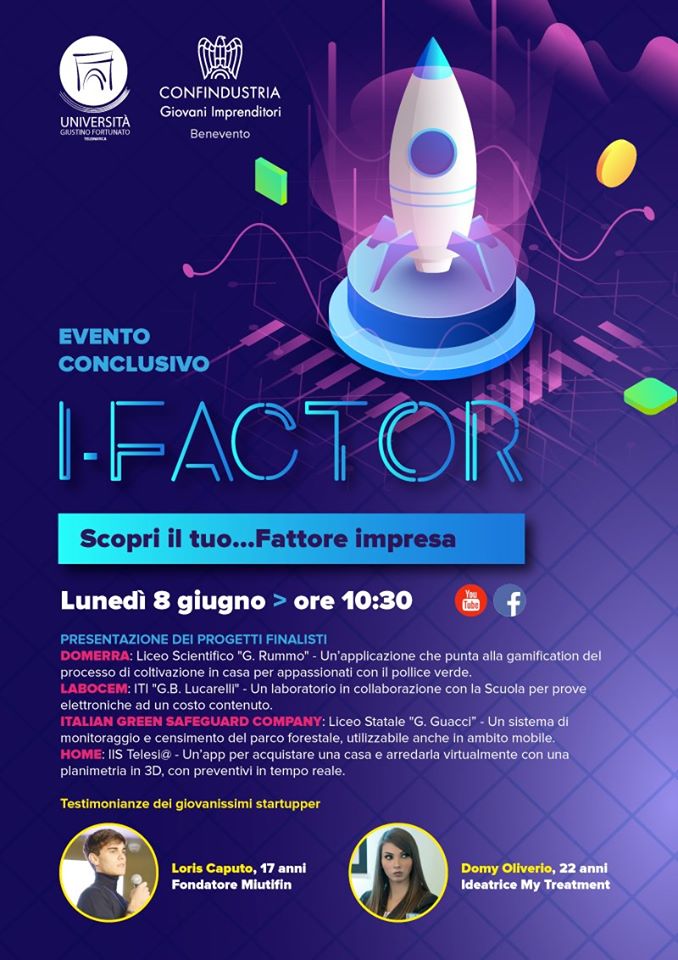 Unifortunato, I-Factor 1^ edizione, sul podio i progetti   del Liceo Scientifico Rummo e dell’ITI Lucarelli di Benevento