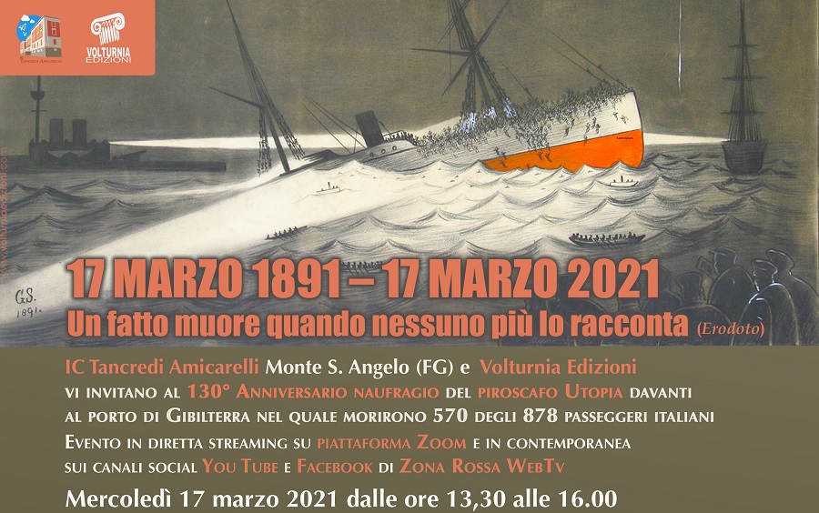 Nel 130° anniversario del naufragio piroscafo Utopia l’incontro on line dei sindaci d’Italia che riporterà alla luce la tragedia