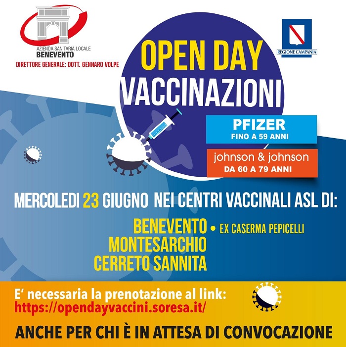 Asl: il 23 Giugno open day vaccinazioni.Ecco dove