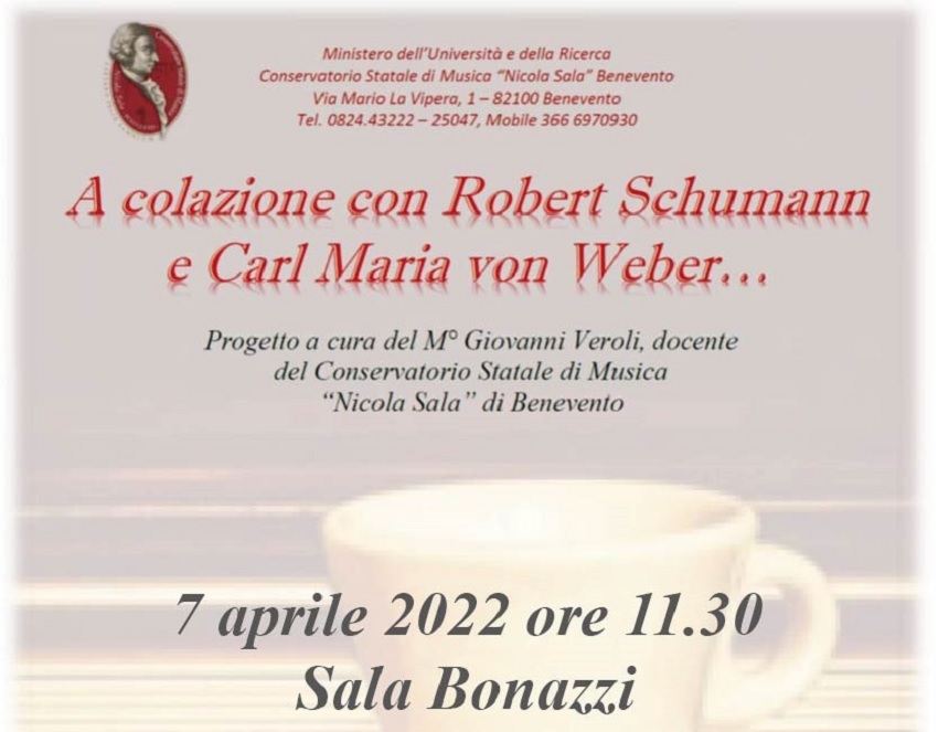 Al Nicola Sala il 7 Aprile Concerto: “A colazione con Robert Schumann e Carl Maria Von Weber”