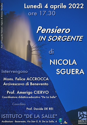Lunedì 4 Aprile, sarà presentato il libro di Nicola Sguera, “Pensiero in sorgente”