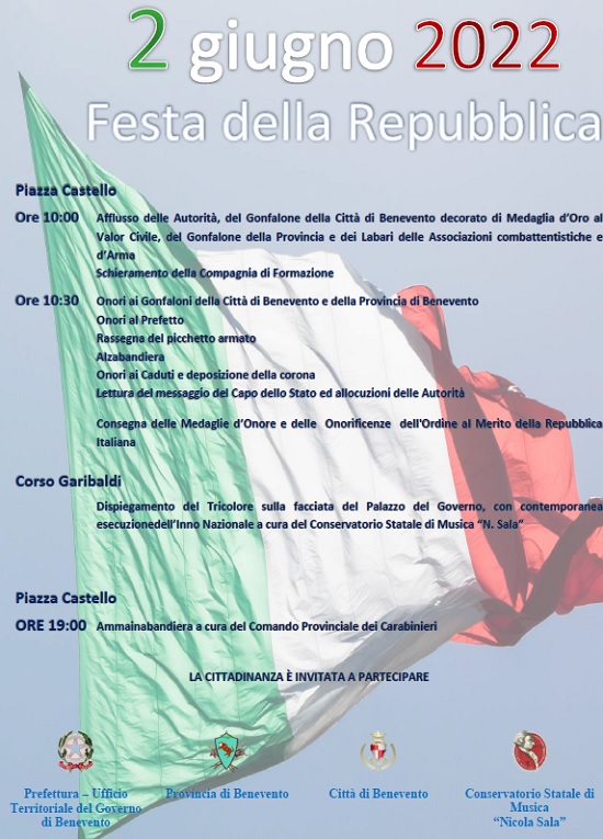 Il prossimo 2 Giugno per il 76° anniversario della Fondazione della Repubblica Italiana gli eventi celebrativi in Piazza Castello