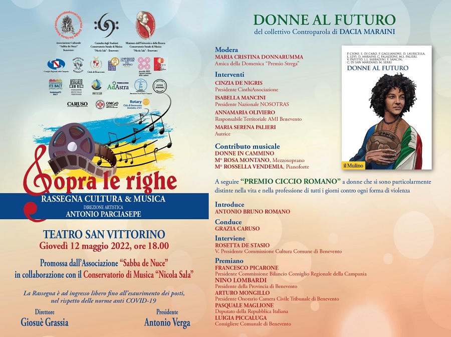 Per la rassegna Sopra le Righe giovedì 12 maggio al S. Vittorino il libro di Dacia Mariano ed il premio Ciccio Romano