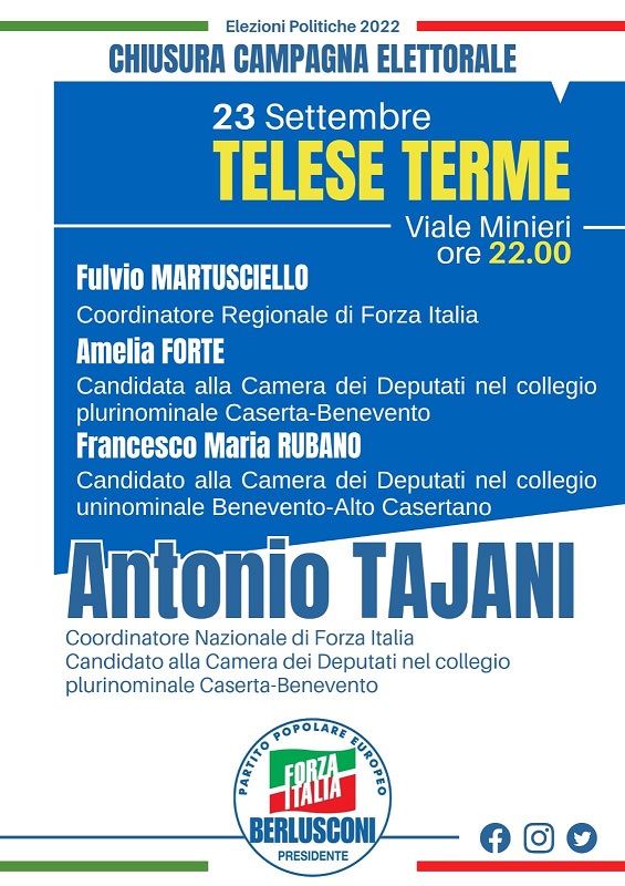 Rubano chiude a Telese Terme venerdì la campagna elettorale