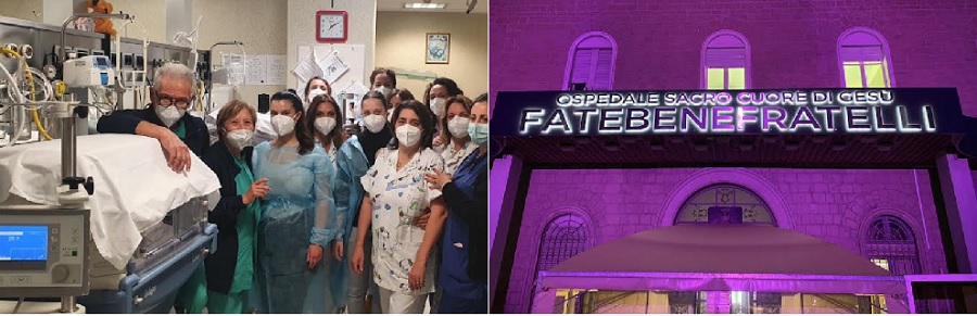 Giornata mondiale della prematurità 2022. L’ospedale Fatebenefratelli si illumina di viola
