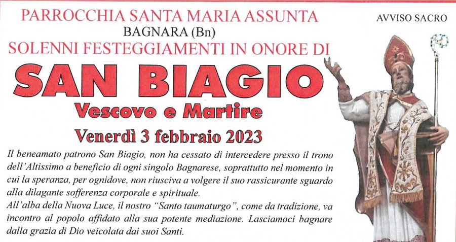 la Comunità di Bagnara  celebra la liturgia in memoria di San Biagio vescovo
