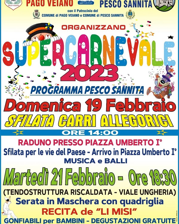 “Super Carnevale 2023”: grande sinergia tra Pesco Sannita e Pago Veiano