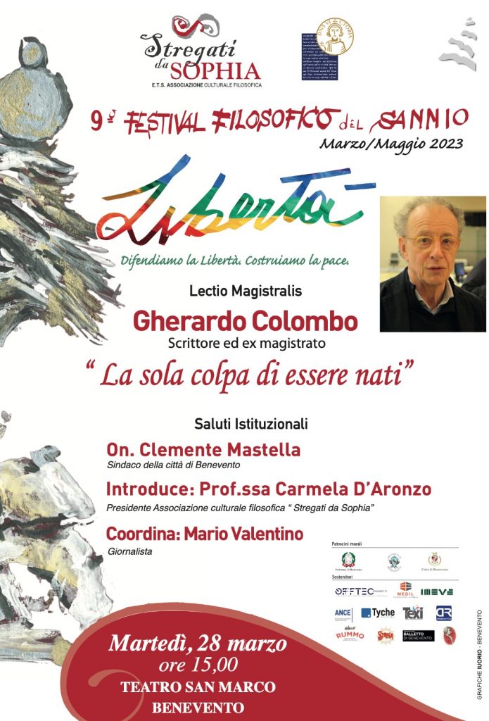 9° Festival Filosofico del Sannio: martedi 28 Marzo lectio Magistralis di Gherardo Colombo