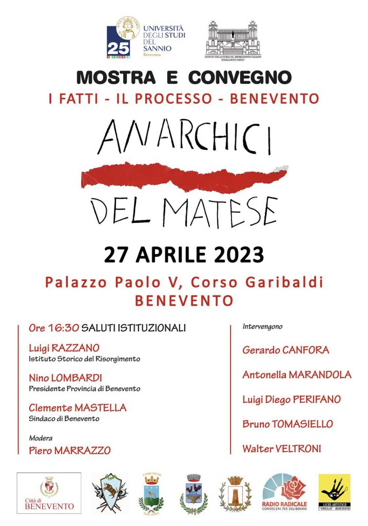 Il 27 Aprile a Palazzo Paolo V rievocazione del tentativo degli “Anarchici del Matese” di rivolta sociale dell’Aprile del 1877
