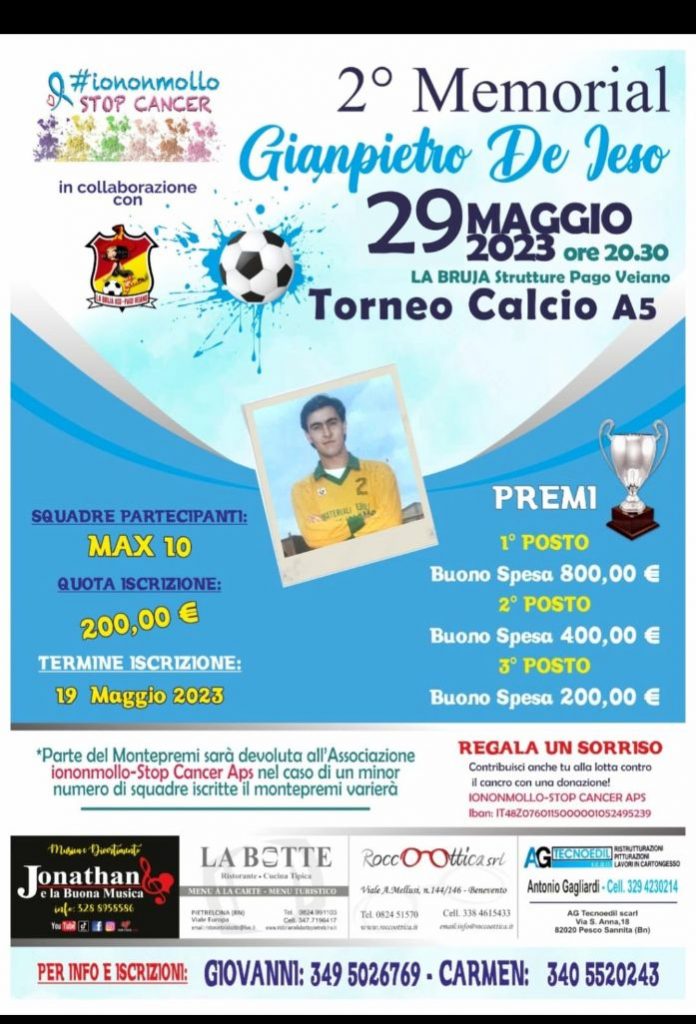 Pago Veiano. Al via il 2° Memorial Torneo Calcio a 5 dedicato a “Gianpietro De Ieso”