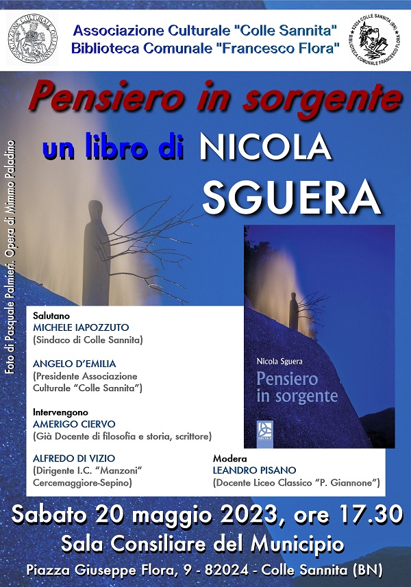 Nicola Sguera il 20 maggio a Colle Sannita presenta il libro: “Pensiero in sorgente”