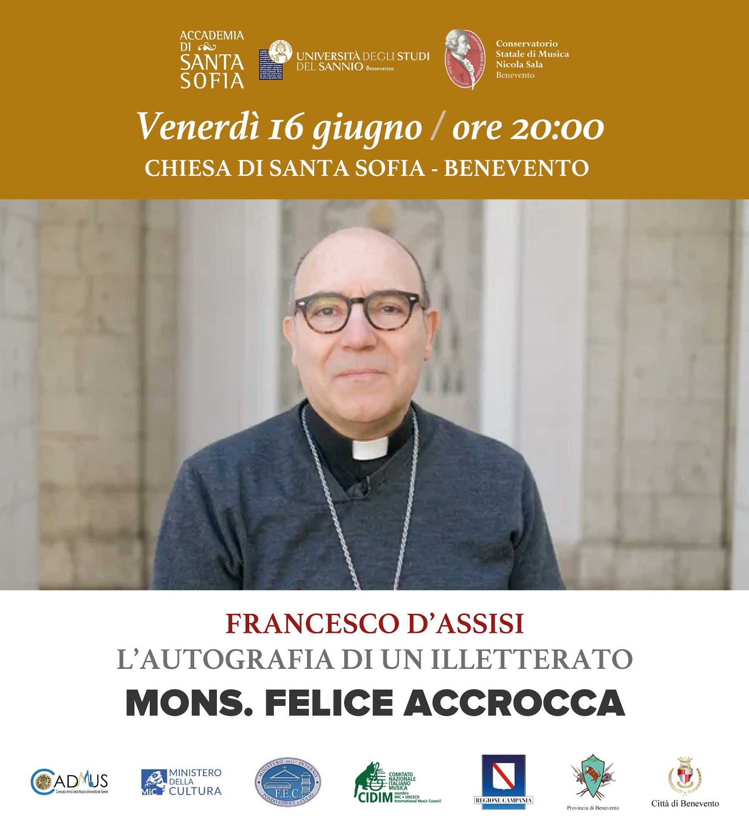 Accademia Santa Sofia: il 16 Giugno l’atteso incontro con Mons. Felice Accrocca su “Francesco d’Assisi”