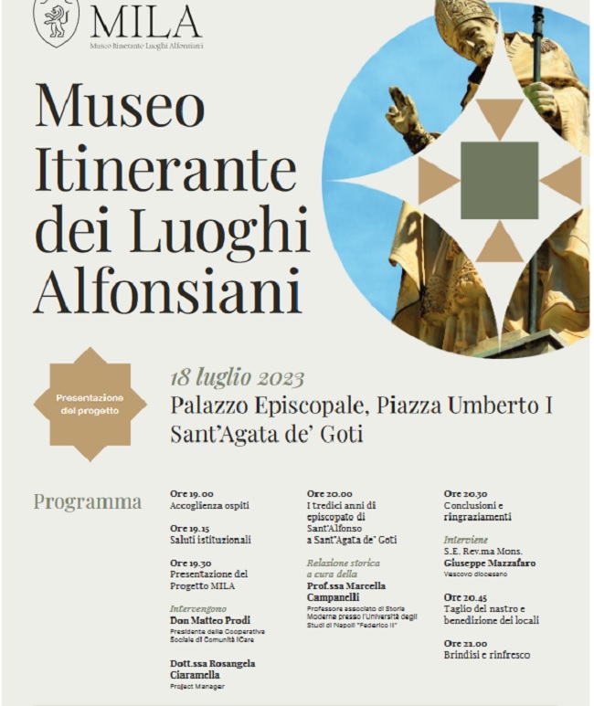Domani a Sant’Agata de’Goti l’inaugurazione del Museo Itinerante dei luoghi Alfonsiani
