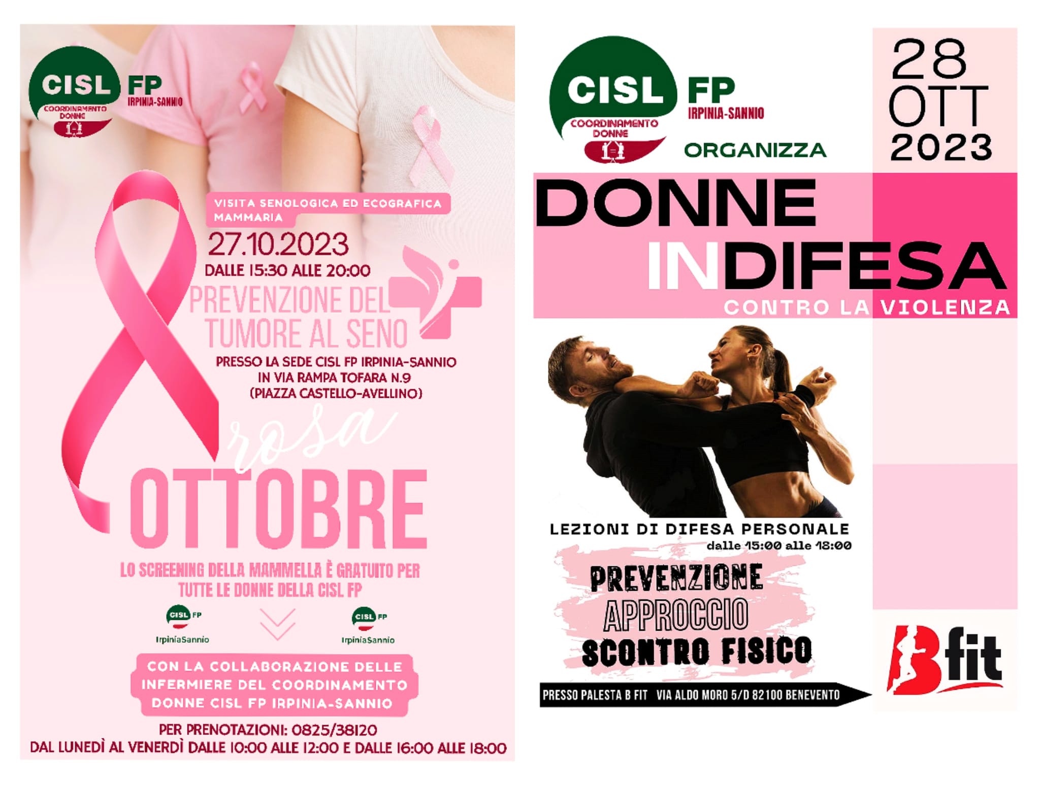 Il Coordinamento Donne Cisl Fp Irpinia Sannio  promuove corsi gratuiti per le donne di Autodifesa e Prevenzione del tumore al seno.