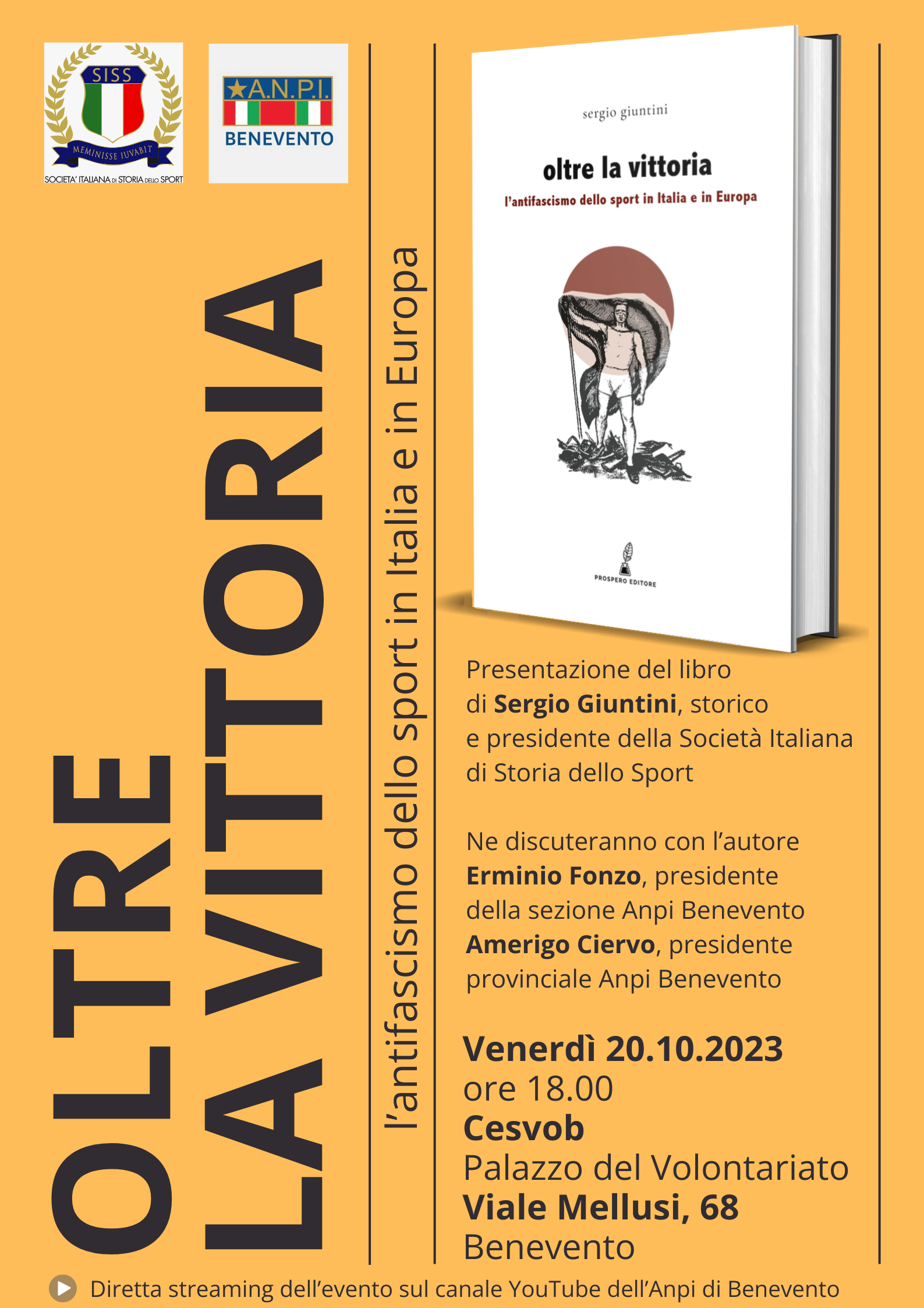 Venerdì a Benevento la presentazione di un libro di Sergio Giuntini sull’antifascismo nello sport 