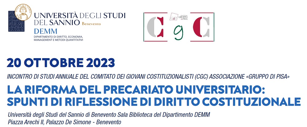 DEMM: domani incontro di studi annuale del Comitato dei giovani costituzionalisti (CgC) Associazione «Gruppo di Pisa»