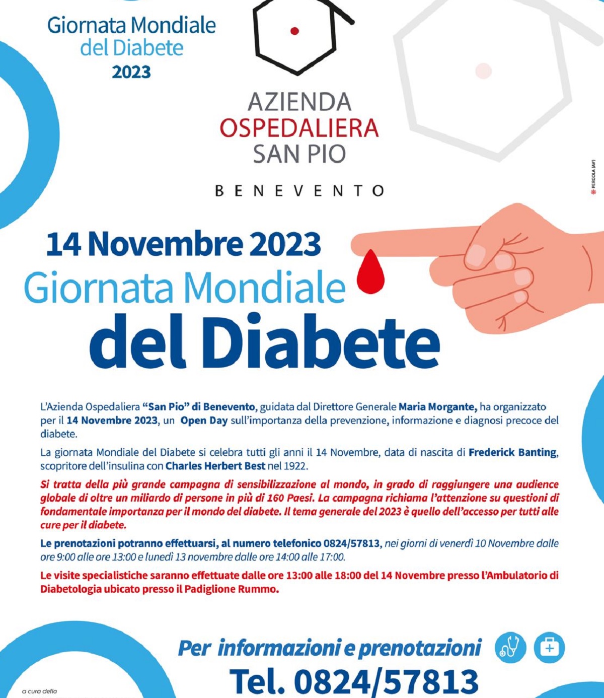 Il 14 Novembre all’Ospedale San Pio Open Day dedicato al Diabete. Come e quando prenotare.