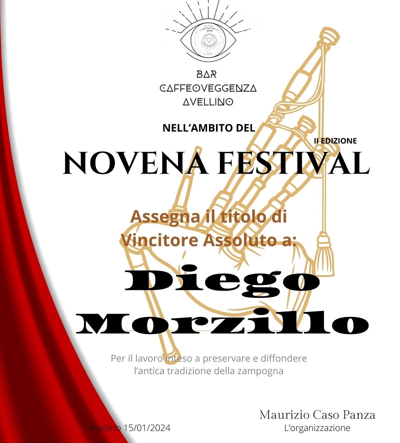 Diego Morzillo di Moiano premiato nella seconda edizione del Novena Festival ad Avellino.