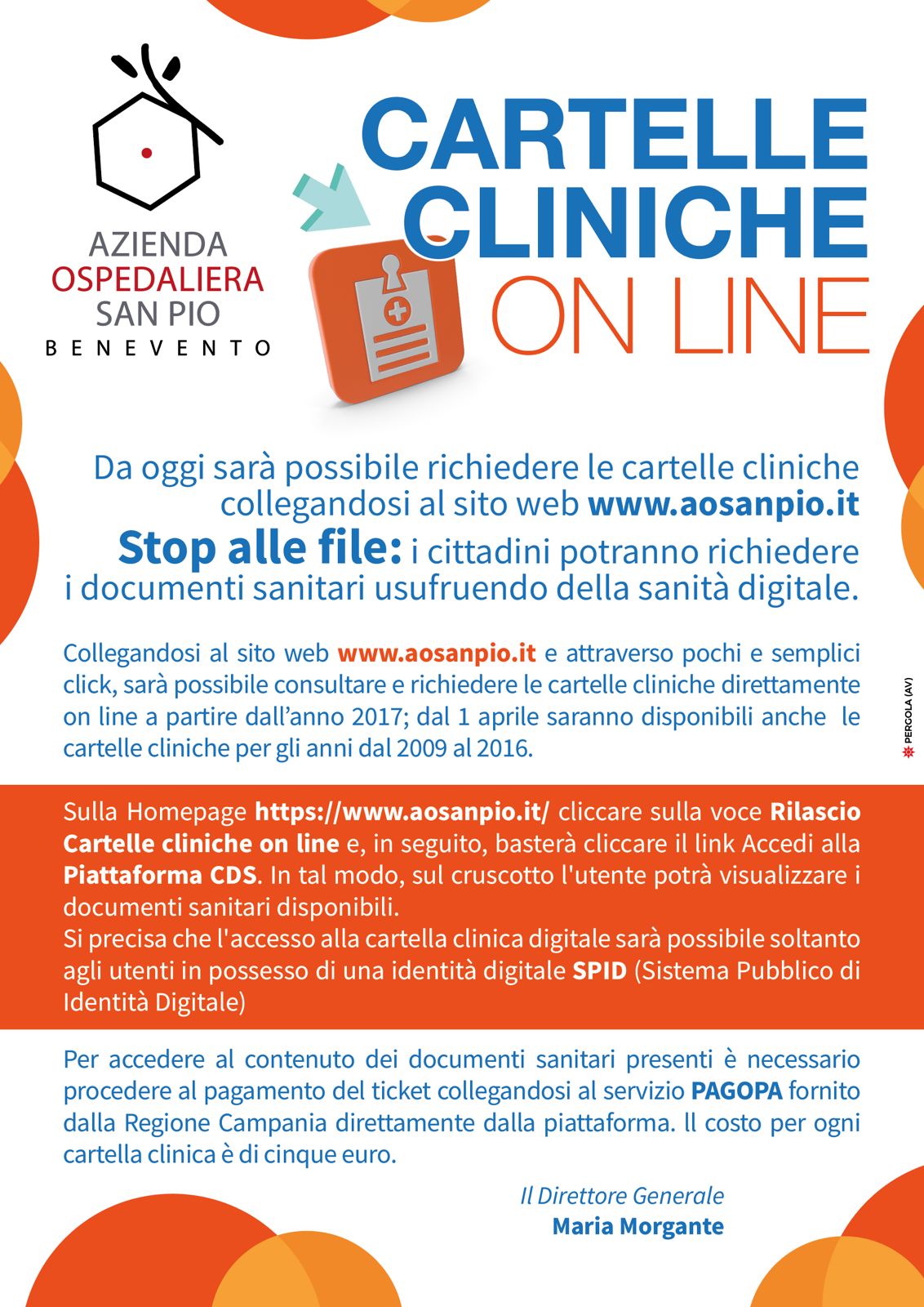 AORN San Pio,da oggi sarà possibile richiedere le  cartelle cliniche online www.aosanpio.it