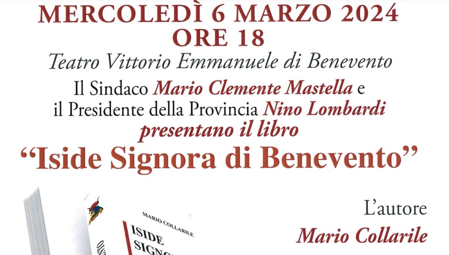 Al Teatro Comunale la presentazione del libro di Mario Collarile: Iside Signora di Benevento