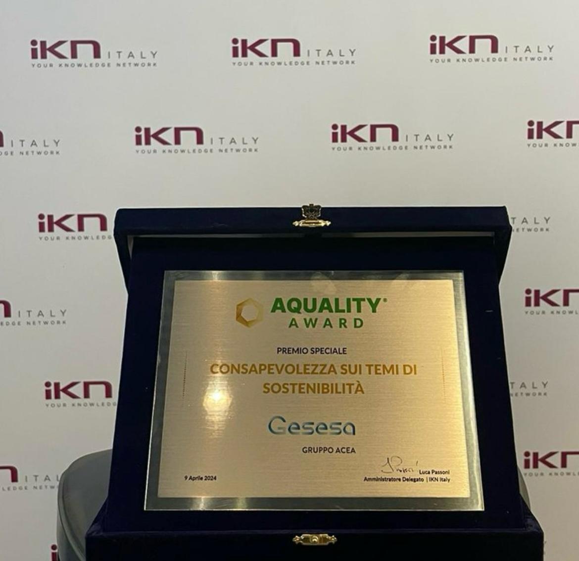 Aquality Award 2024, a GESESA il premio speciale per la Consapevolezza sui temi di Sostenibilità.