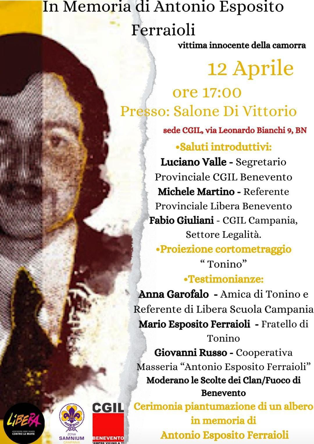Venerdì 12 Aprile evento in memoria di Antonio Esposito Ferraioli